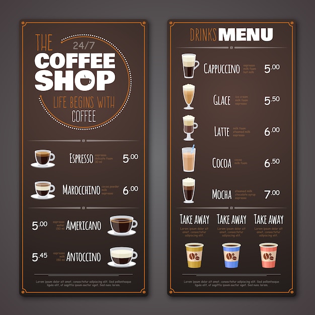 Premium Vector | Coffee shop menu template