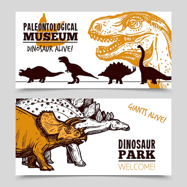 Dinosaurs museum exposition 2 banners\
set