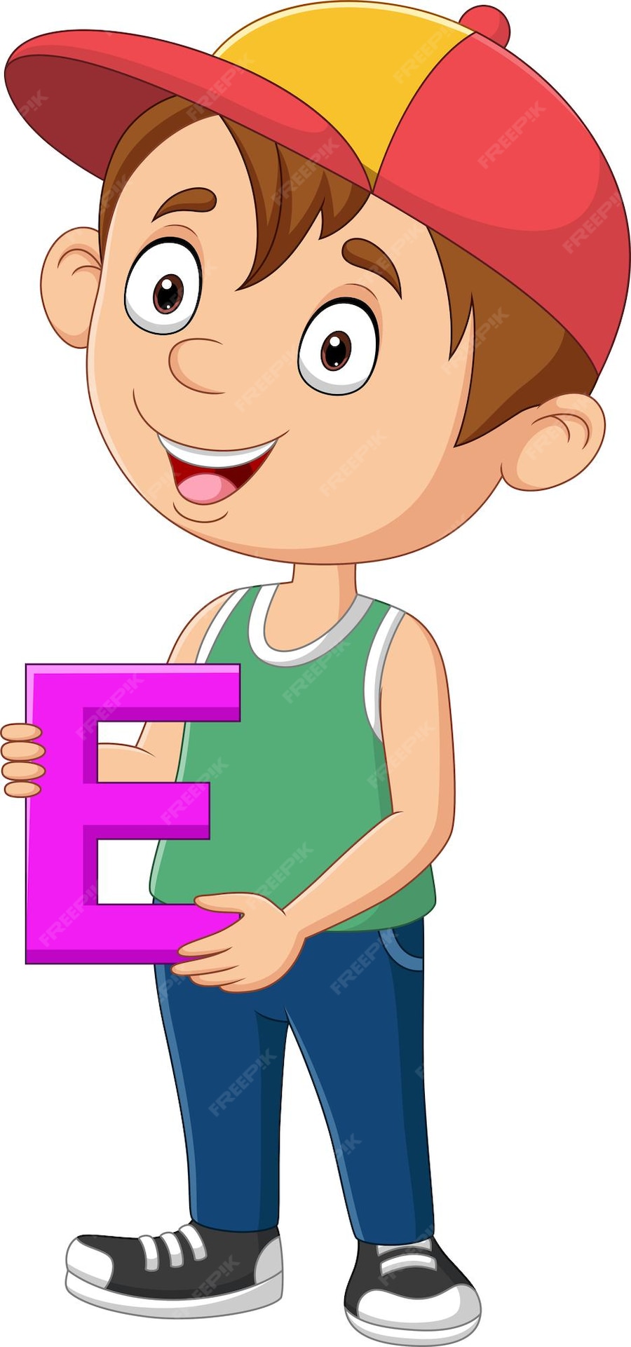 Premium Vector | Little boy cartoon holding alphabet letter e