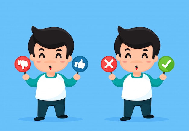 Premium Vector | Men cartoon that shows signs like and dislikes.