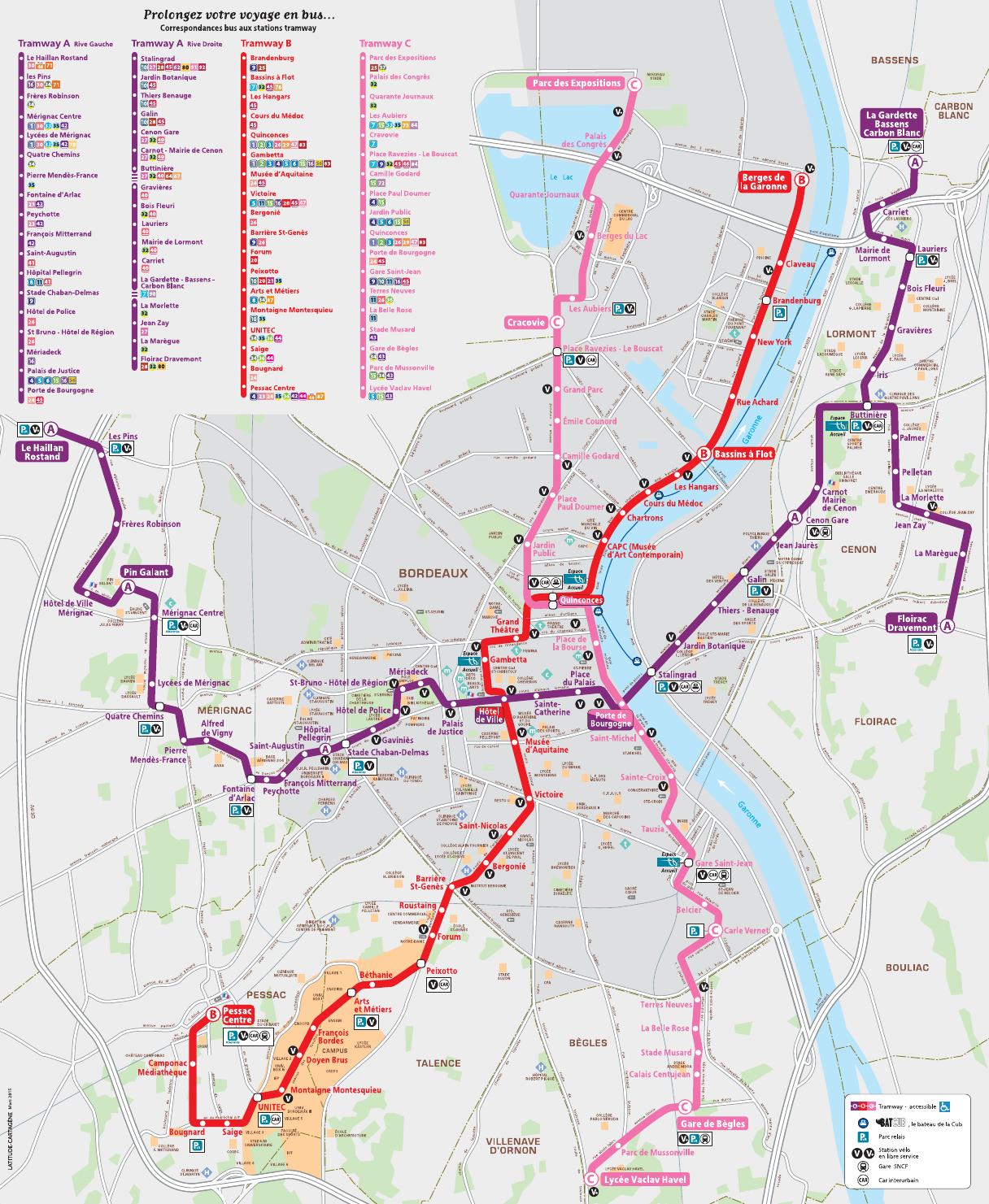 Plan Des Lignes De Tram 2015 By Office De Tourisme De Bordeaux | Hot ...