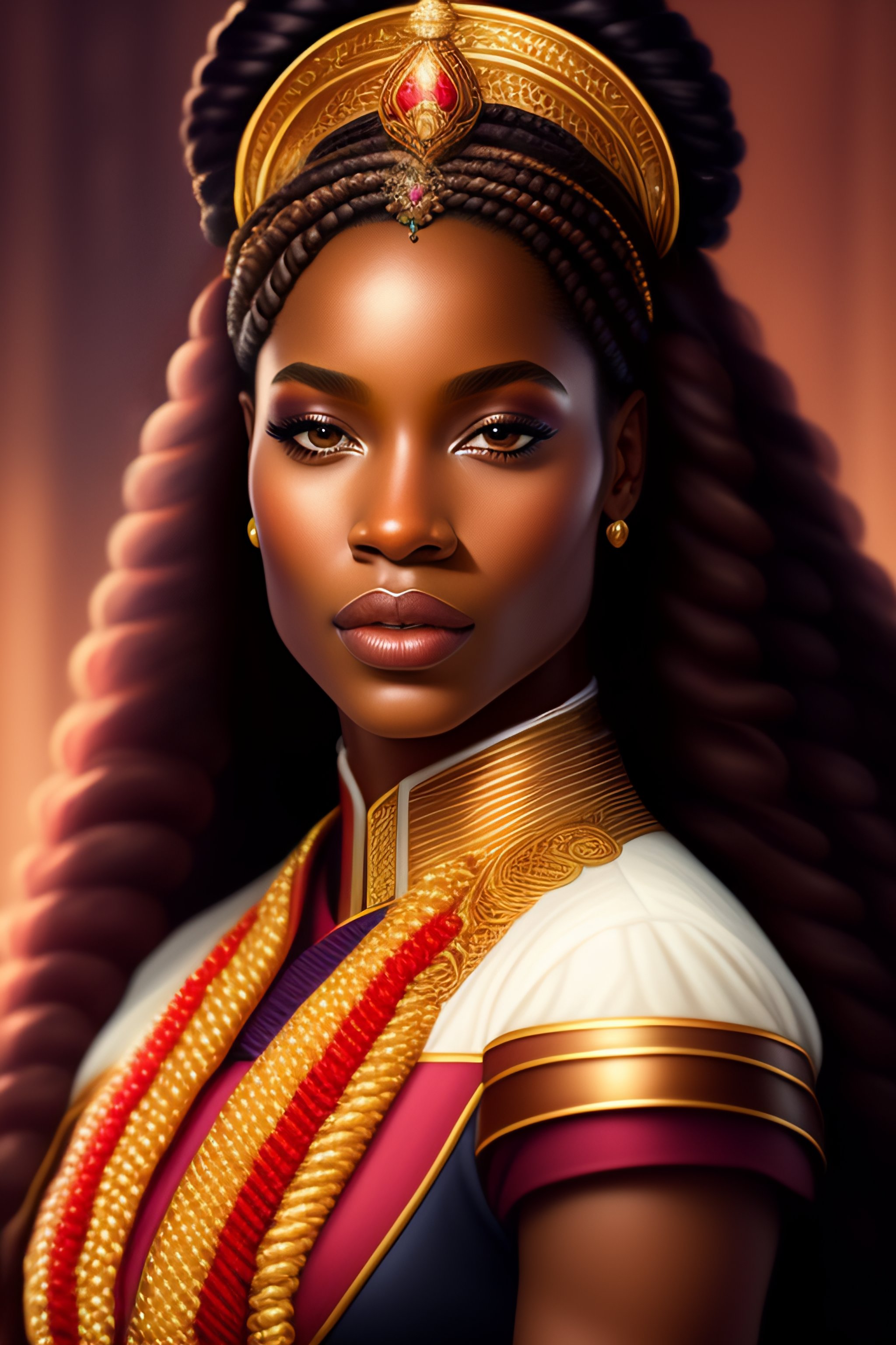 Lexica - Portrait of a young african American queen with long wine ...