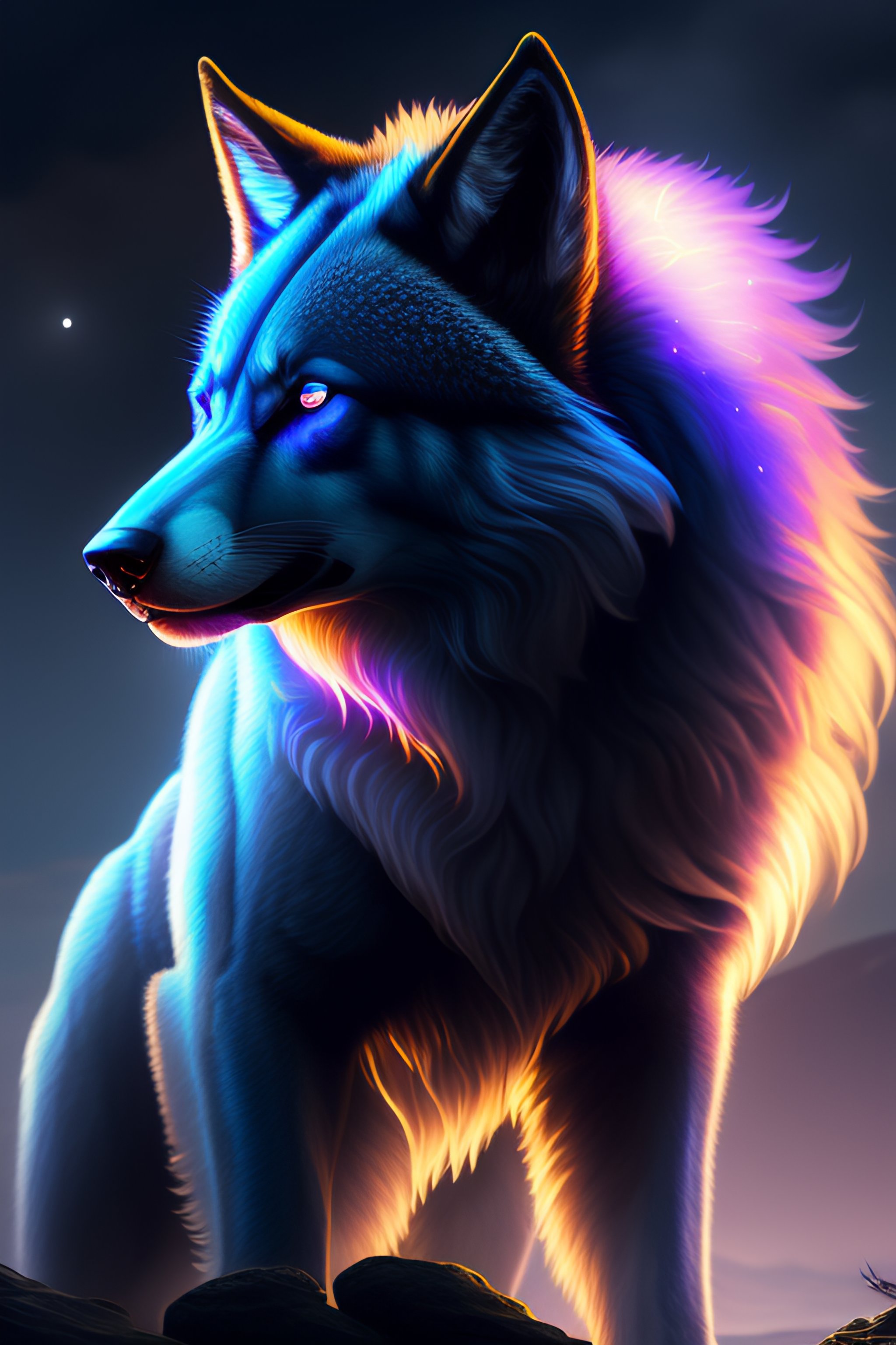 Lexica - Werewolf with lighting storm, bioluminescent glowing blue eyes ...