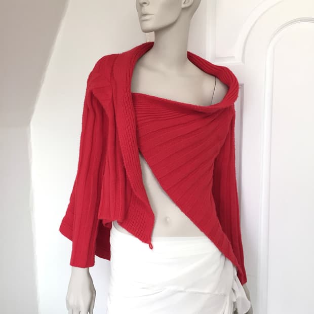 red Vintage  Drape  Knit  Cardigan