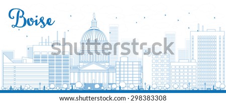 Outline Boise Skyline with Blue Building. Vector Illustration. Business travel and tourism concept with modern buildings. Image for presentation, banner, placard and web site.