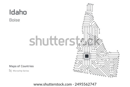 Idaho Map with a capital of Boise Shown in a Microchip Pattern. E-government. United States vector maps. Microchip Series	
