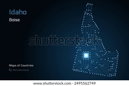 Idaho Map with a capital of Boise Shown in a Microchip Pattern. E-government. United States vector maps. Microchip Series	
