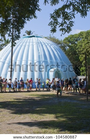 RIO DE JANEIRO - JUNE 04:  tent and people\'s line in the event Event Green Nation Fest. Event Green Nation Fest,June 04, 2012 in Rio de Janeiro, Brazil