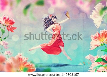 beautiful woman in fairy garden, art work