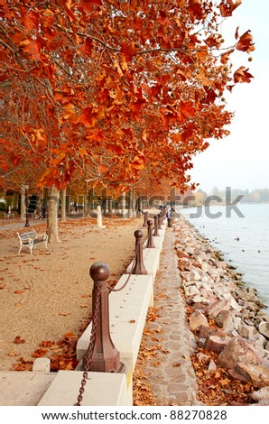 Beautiful promenade at Lake Balaton in autumn, Hungary\
\
(Balatonfüred)