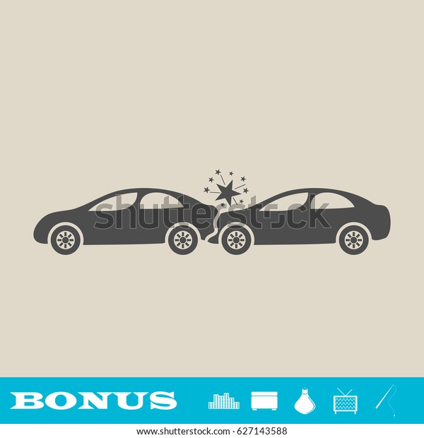 Car accident icon flat. Simple gray pictogram\
on light background. Illustration symbol and bonus icons real\
estate, ottoman, vase, tv, fishing\
rod