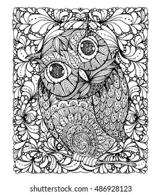 Zentangle Style Owl Illustration Background Ornanets Stock Illustration ...