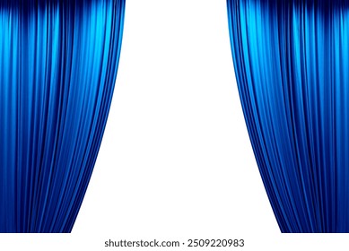 blue stage curtain, photo, isolated on white background