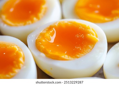 A close up of soft boiled eggs