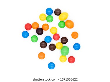 Colorful Candies isolated on white Background, chocolate coated Candies