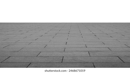 Grey brick stone street road. Light sidewalk, pavement texture. Granite outdoor tiled floor. gray granite tile. Black and White Marble floor texture background. in perspective. Vertical format.