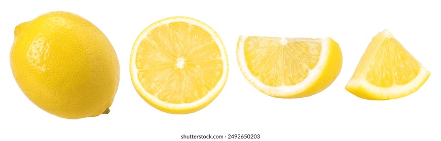 lemon fruit, slice and half isolated on a white background, Fresh and Juicy Lemon, clipping path, collection, set