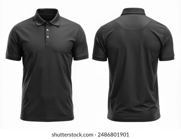 Men black polo shirt front and back view, Isolated blank front and back polo t-shirt for graphic design mock up