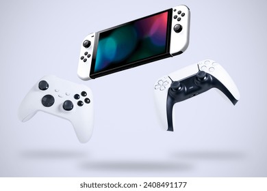 Next Generation game controllers on white background 