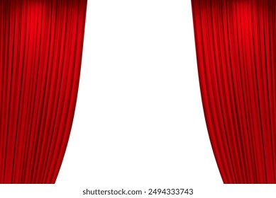 Red stage curtain, photo, isolated on white background