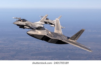 US Air Force F-22 RAPTOR fighter jets overhead Poland