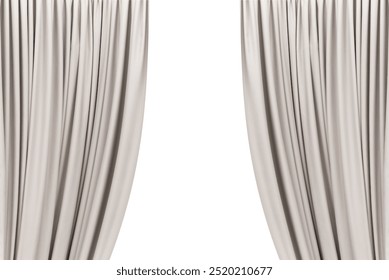 White open stage curtain, photo, isolated on white background