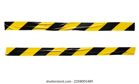 Yellow and black barricade tape on white background with clipping path