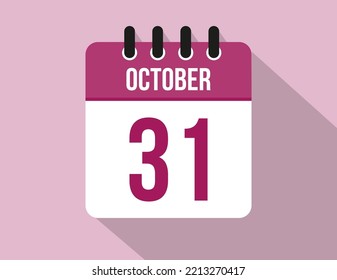 31 día calendario de octubre. Vector de calendario para octubre en color rosa en fondo claro