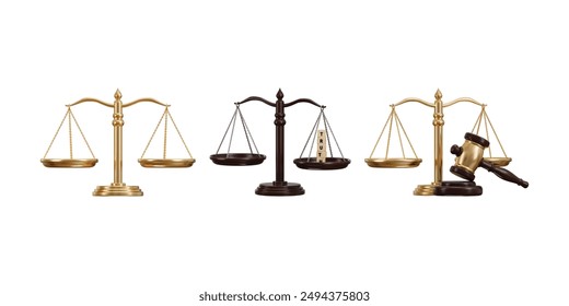 3D Justice icon set on Scale and gavel icon concept of justice scale icon 3d rendering vector illustration