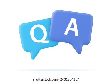 3d Speech bubble with q and a letters, questions and answers, faq chat. 3d rendering. Vector illustration