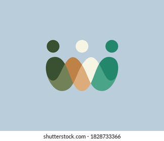 Abstract crown people colorful logo icon design minimal style illustration. Family teamwork coworking emblem sign symbol logotype.