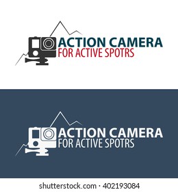 Action camera logo. Camera for active sports. Ultra HD. 4K