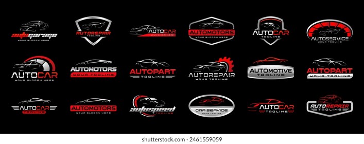 Automotive vector logo isolated template. Car Logo emblem. Vector illustration set of logo on Sports car theme. Car Garage silhouette isolated