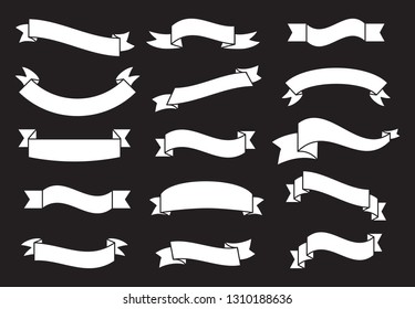 Banners and ribbons set isolated on black background. Collection of trendy banners and ribbons for web site, tag, label, sticker, and badge. Creative art concept, vector illustration