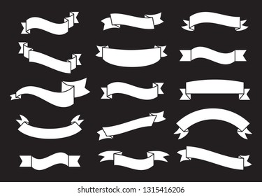 Banners and ribbons set isolated on black background. Collection of trendy banners and ribbons for web site, tag, label, sticker, and badge. 