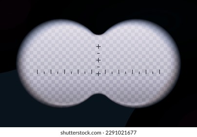 Binoculars view, isolated vector optical vision device for magnifying with scale. Frame in shape of glasses for observation or spying on distant objects with circle lens and focus measurement scale