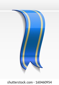 Blue bookmark decoration ribbon with golden lines. Vector illustration