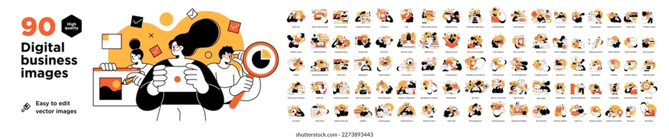 Business Concept illustrations. Mega set. Collection of scenes with men and women taking part in business activities. Vector illustration