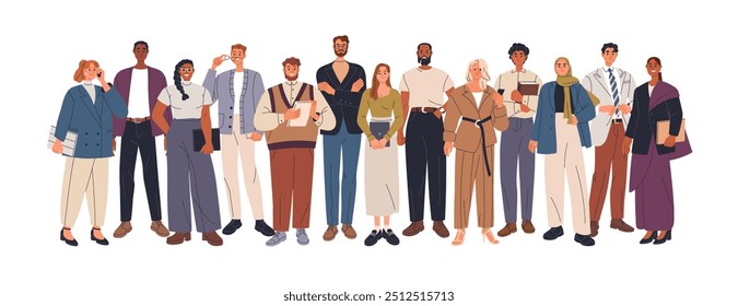 Business people group portrait. Corporate professional team, colleagues, office workers. Happy employees, company staff, standing together. Flat vector illustration isolated on white background