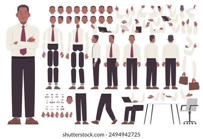 Businessman constructor set. Collection of hand and leg positions for animation and creating your own poses. DIY kit. Vector illustration in flat style