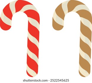 Candy Cane Vector Flat Icon Design. Christmas candy cane. Christmas stick. Traditional xmas candy with red, brown and white stripes. Santa caramel cane with striped pattern. Vector illustration