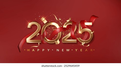 Chinese Happy New Year 2025 banner on red background. Vector illustration.