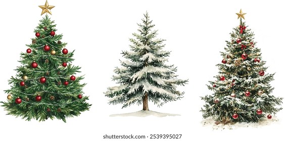 Christmas tree watercolor coniferous forest. Vector illustration for holiday and greeting cards.