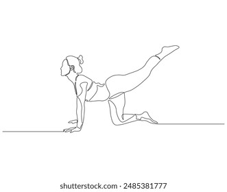 Continuous one line drawing of yoga. Single line drawing illustration of women yoga pose. Yoga, Meditation, Healty body, and Relaxtation concept line art. Editable outline.