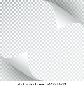 Curly Page Corner realistic illustration. Curled corners set. Paper page curl corner, flip turn fold sheet. Sticker. Vector