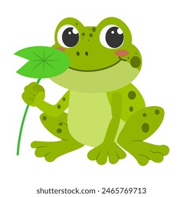 Cute funny smiling frog cartoon character vector illustration isolated on white background