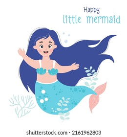 Cute Happy Little Mermaid Seaweed Vector Stock Vector (Royalty Free ...