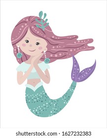 Cute Mermaid Little Fish Vector Illustration Stock Vector (Royalty Free ...