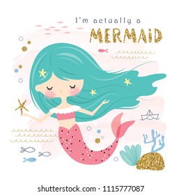 Cute Mermaid Sea Life Cartoon Stock Vector (Royalty Free) 1115777087 ...