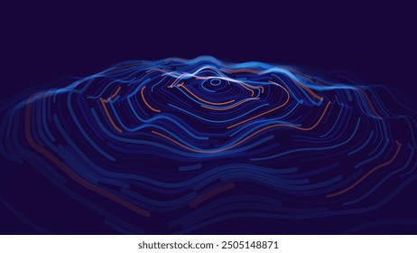 Digital Wave Circle Audio Lines Grid Big Data Background. Spreading Sound Waves Circles. Visual Data. Futuristic Circular Sound Wave. Big Data Visualization. 3D Virtual Space VR Cyberspace. Vector.